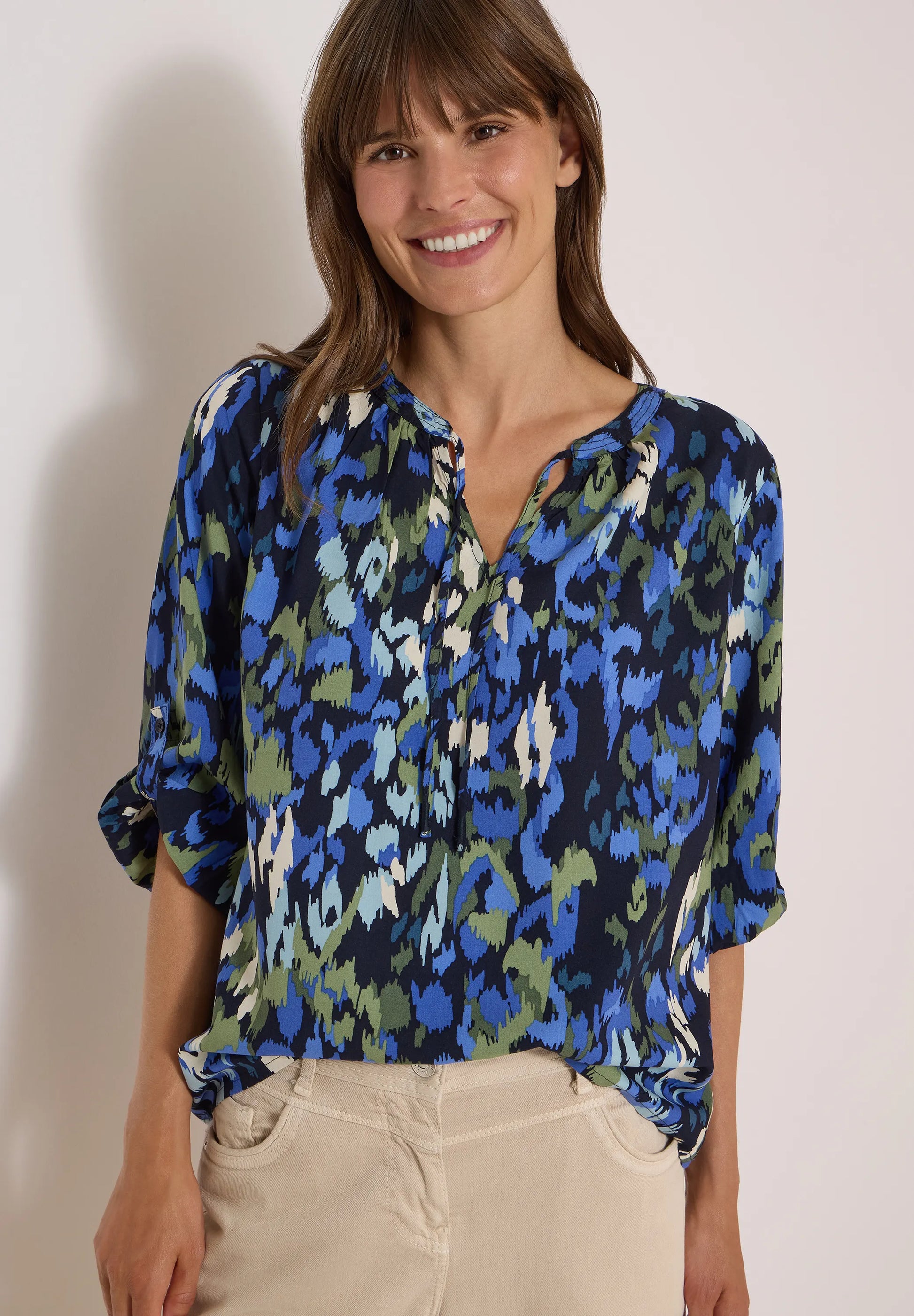 3/4-Arm Bluse mit Turn-Up und Print