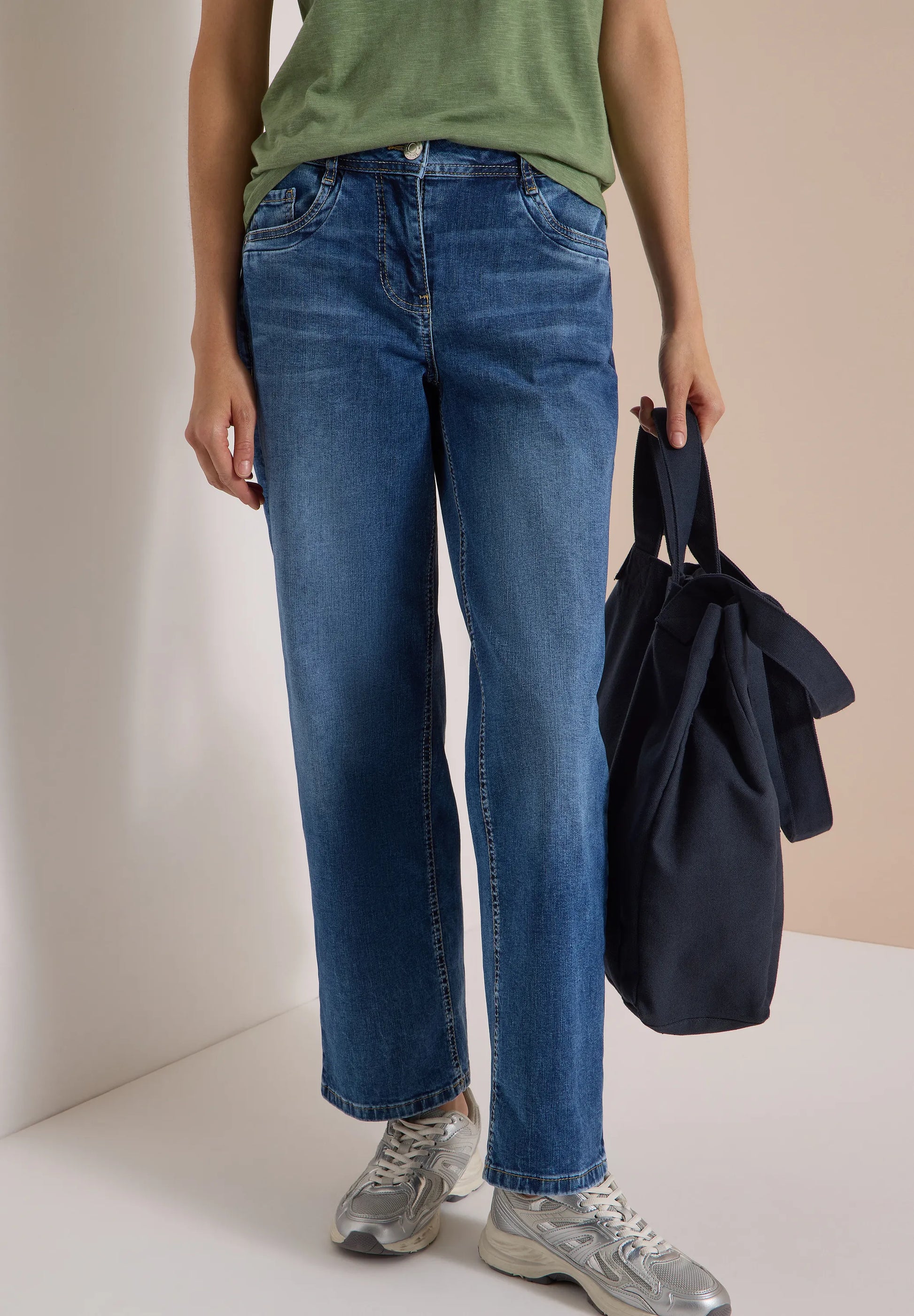 Wide Leg Jeans mit Turn-Up im Leo-Look