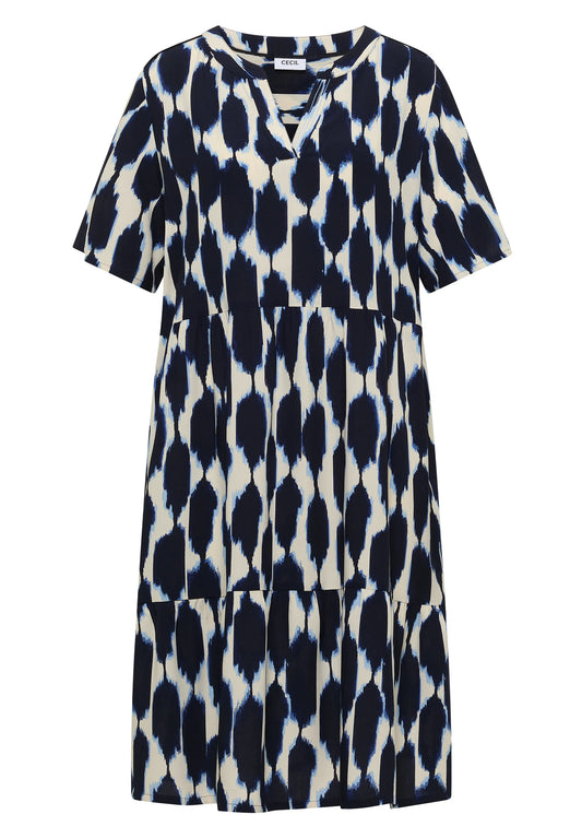 Cecil – Knielanges Kleid mit Split Neck und Struktur