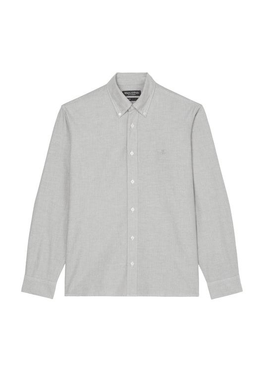 Button down collar, long sleeves, round hem